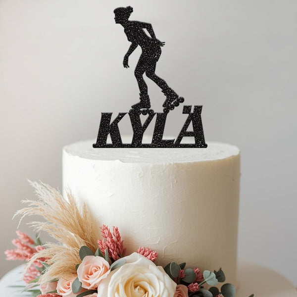 Personalised Female Inline Skater Cake Topper – Name - view 2
