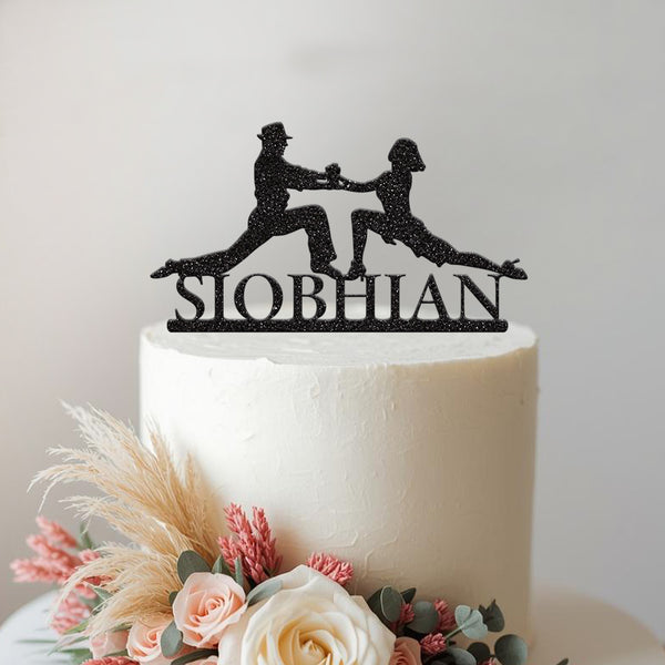 Personalised Dancing Couple Lunge Pose Cake Topper – Name - view 2