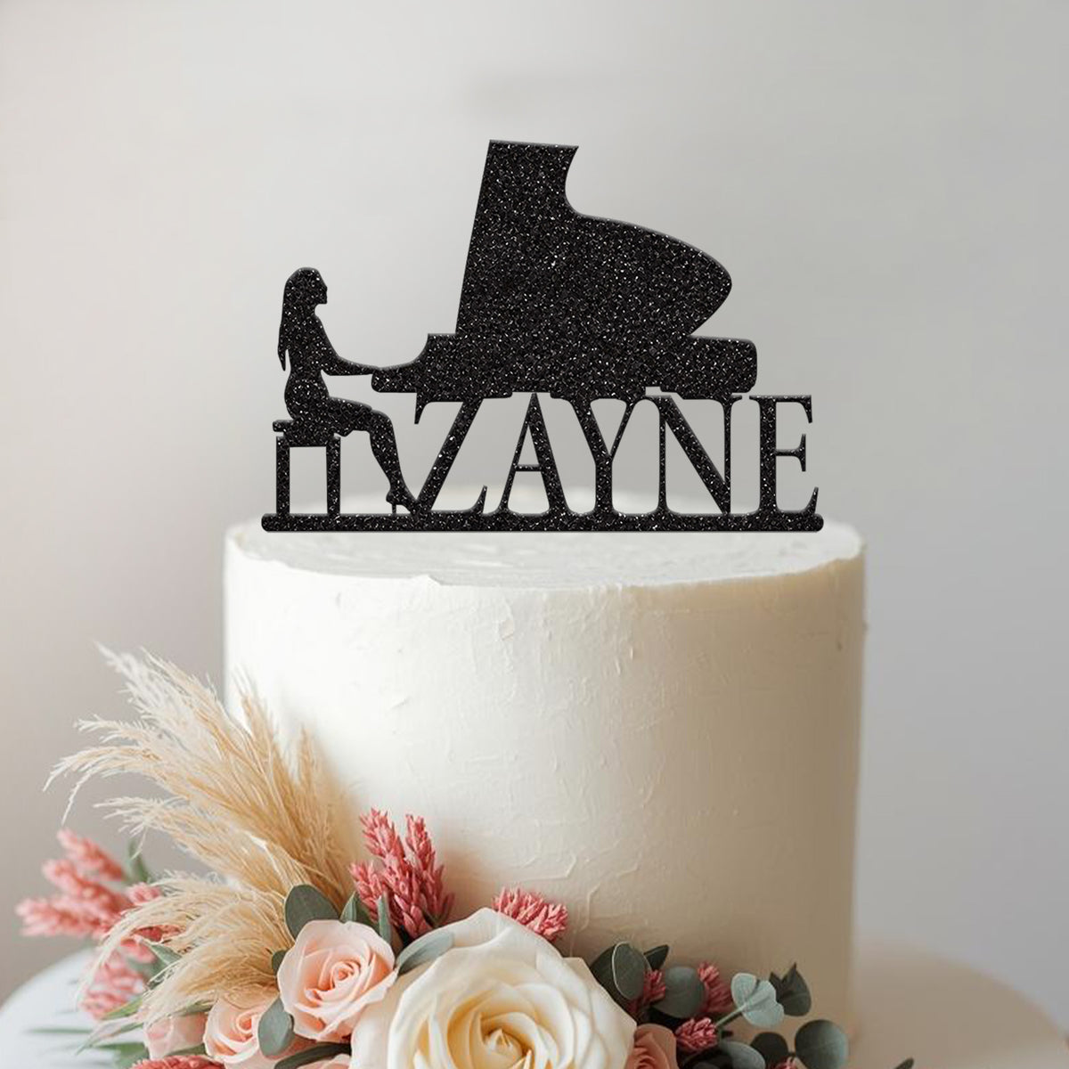 Personalised Female Pianist & Grand Piano Cake Topper – Name - view 2