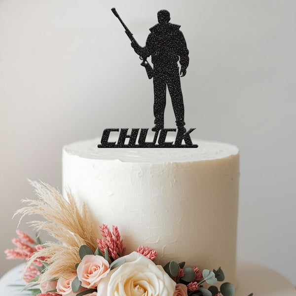 Personalised Hunter Silhouette Cake Topper – Name - view 2