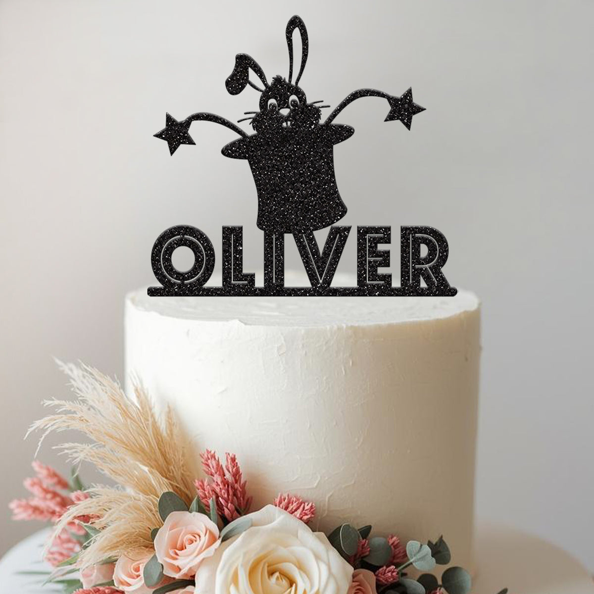 Personalised Rabbit in Magician Hat Cake Topper – Name - view 2