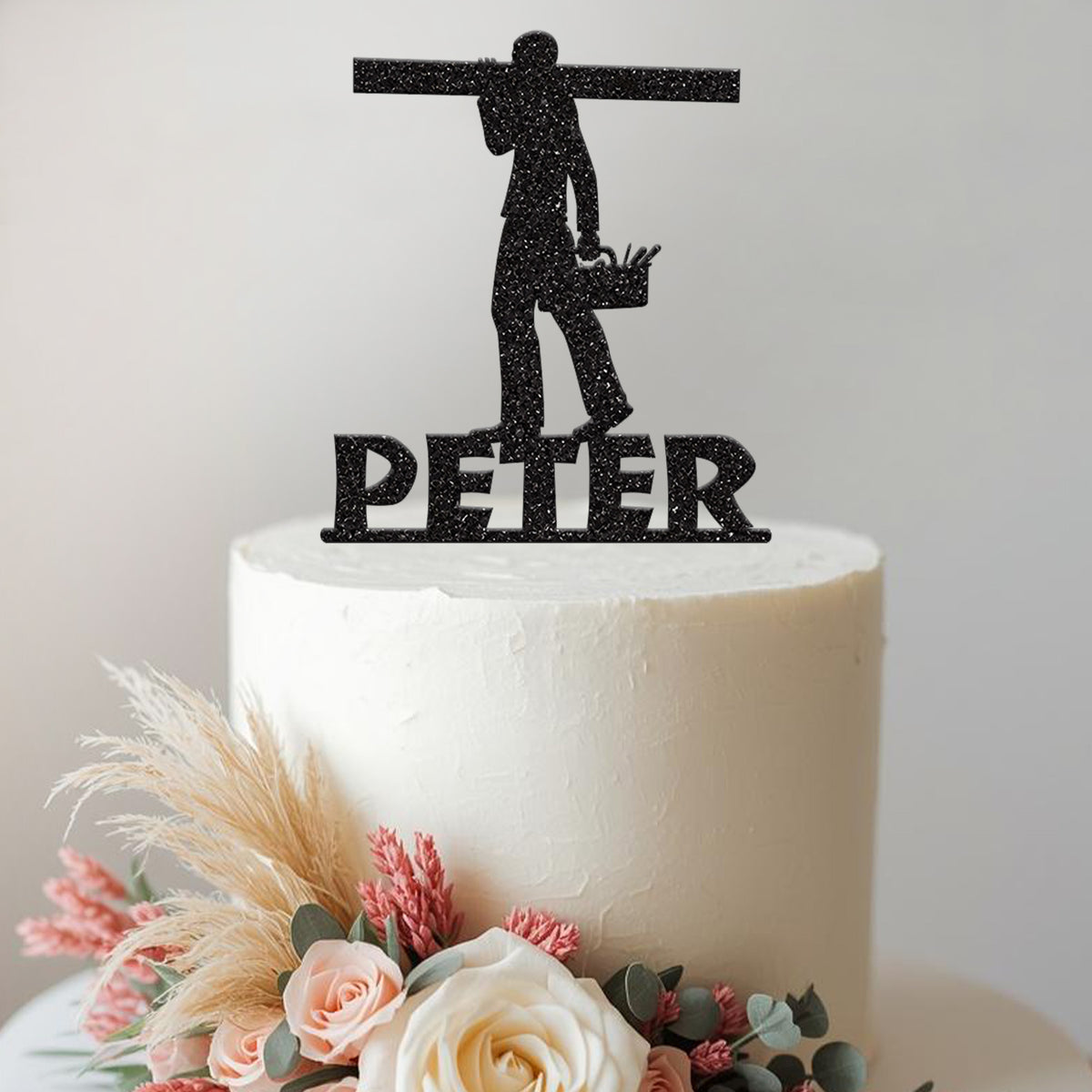 Personalised Carpenter with Timber & Toolbox Cake Topper – Name - view 2 Main image