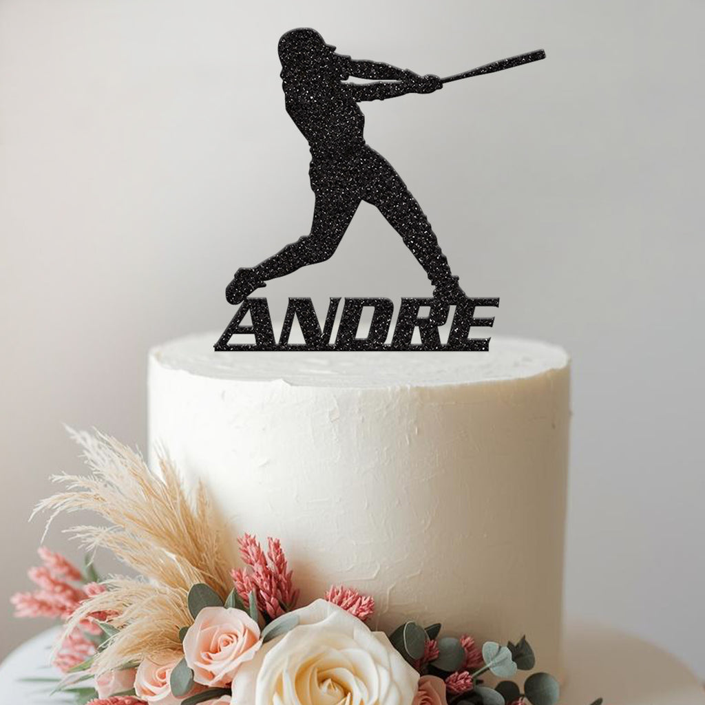 Personalised Baseball Batter Swing Cake Topper – Name - view 2