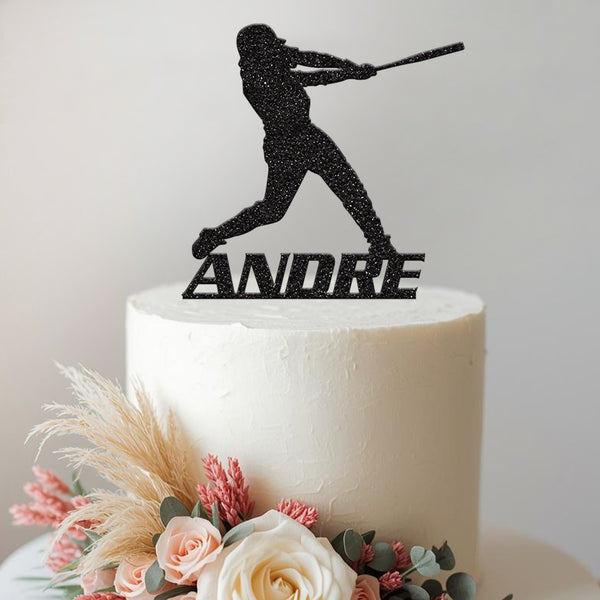 Personalised Baseball Batter Swing Cake Topper – Name - view 2