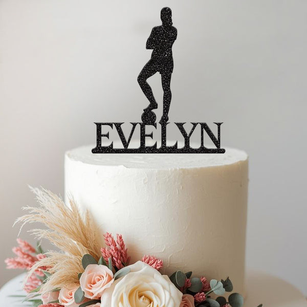 Personalised Female Footballer Arms Folded Cake Topper – Name - view 2