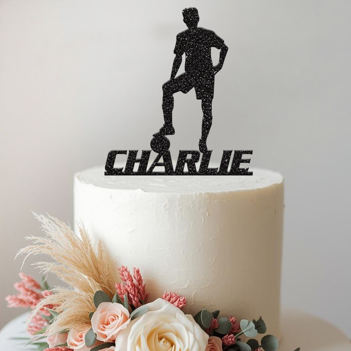 Personalised Footballer Foot on Ball Cake Topper – Name - view 2 Main image