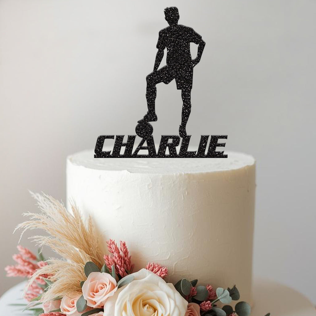 Personalised Footballer Foot on Ball Cake Topper – Name - view 2