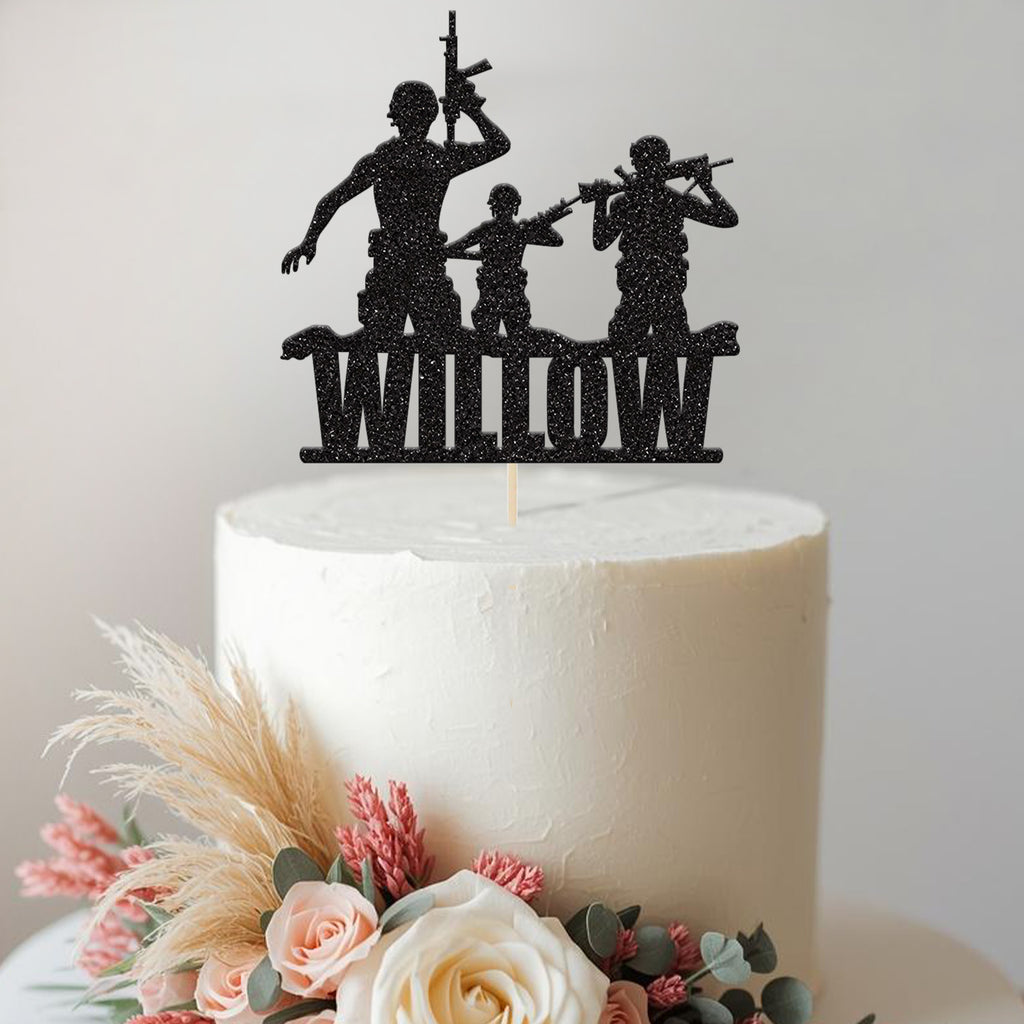 Personalised Three Soldiers Birthday Cake Topper – Name - view 2