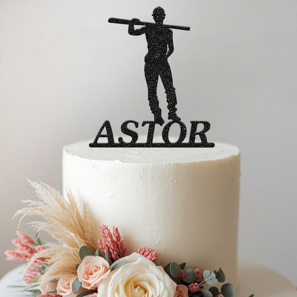 Personalised Builder Carrying Beam Cake Topper – Name - view 2