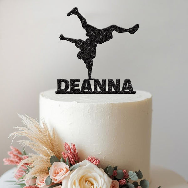 Personalised One-Handed Breakdancer Cake Topper – Name - view 2