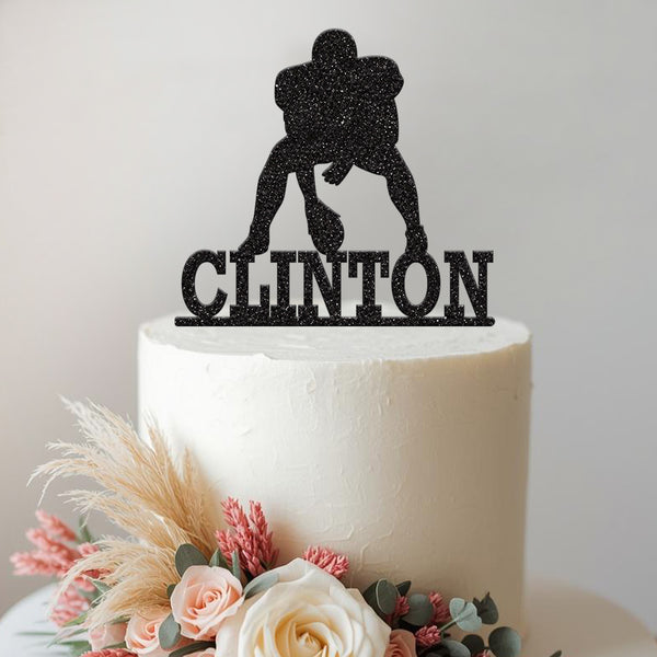 Personalised Crouching American Football Player Cake Topper – Name - view 2