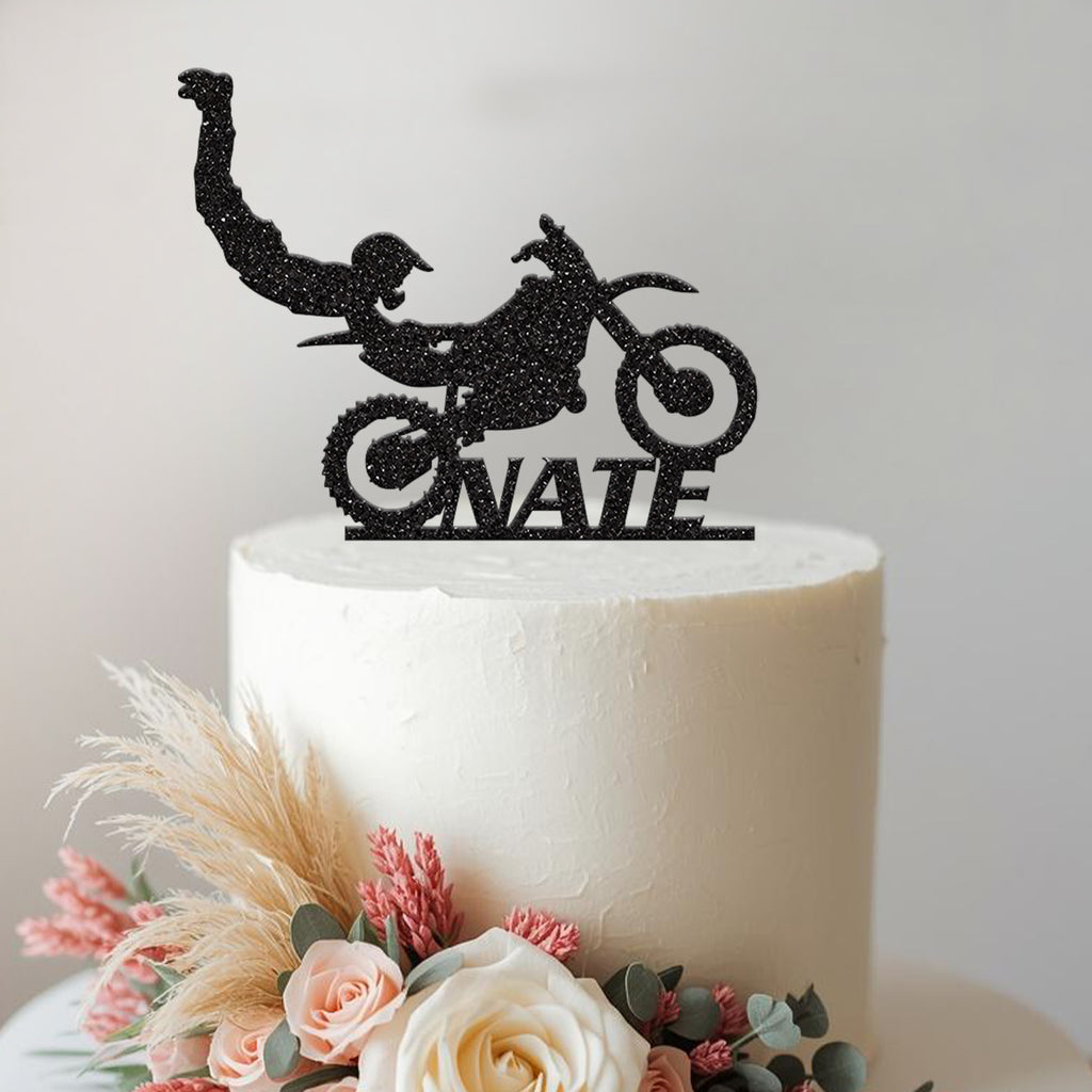 Personalised Freestyle Motocross Stunt Cake Topper – Name - view 2