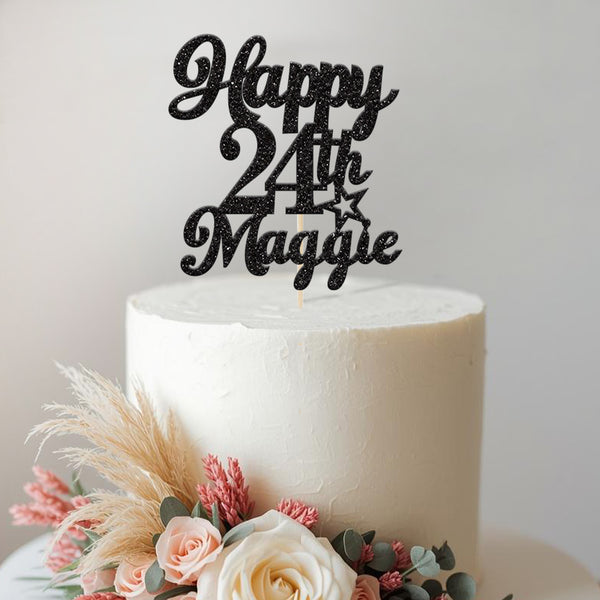 Personalised Birthday Script & Star Cake Topper – Name & Age - view 2