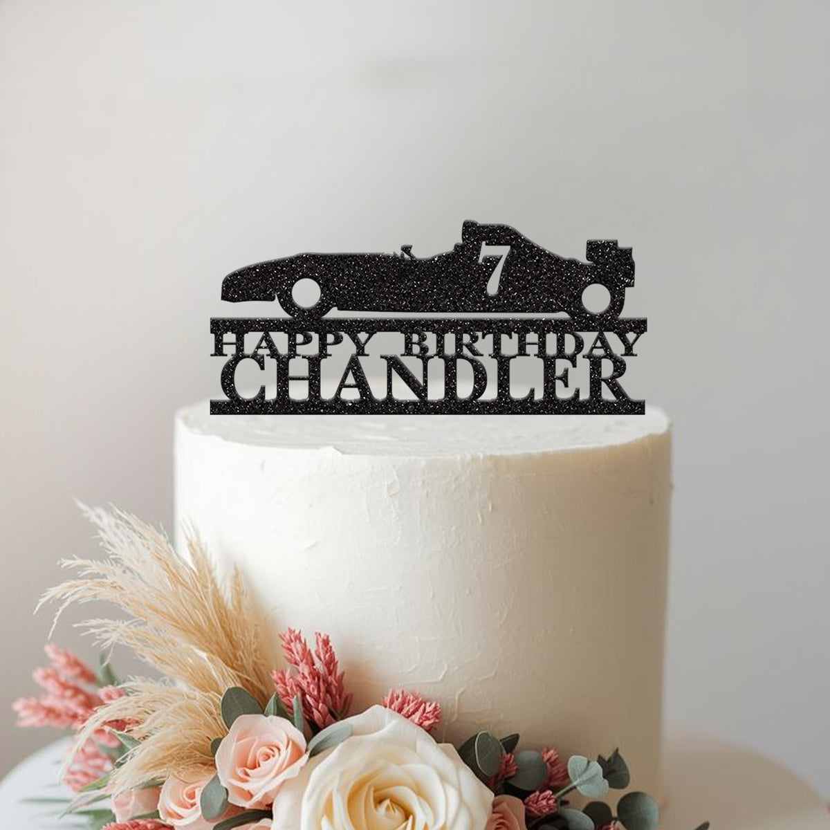 Personalised Open-Wheel Racing Car Cake Topper – Name & Age - view 2