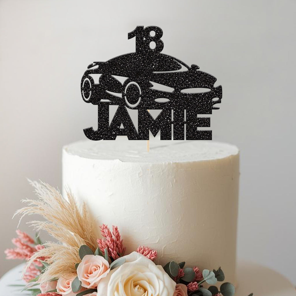 Personalised Sports Car Silhouette Cake Topper – Name & Age - view 2