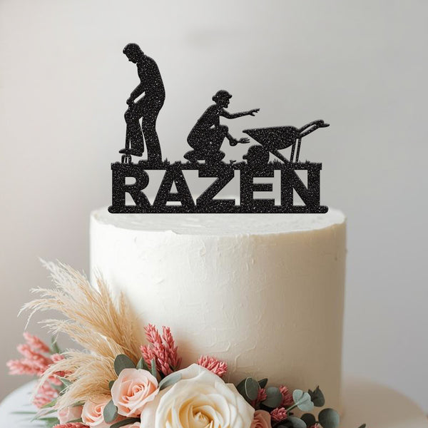 Personalised Gardening Duo & Wheelbarrow Cake Topper – Name - view 2