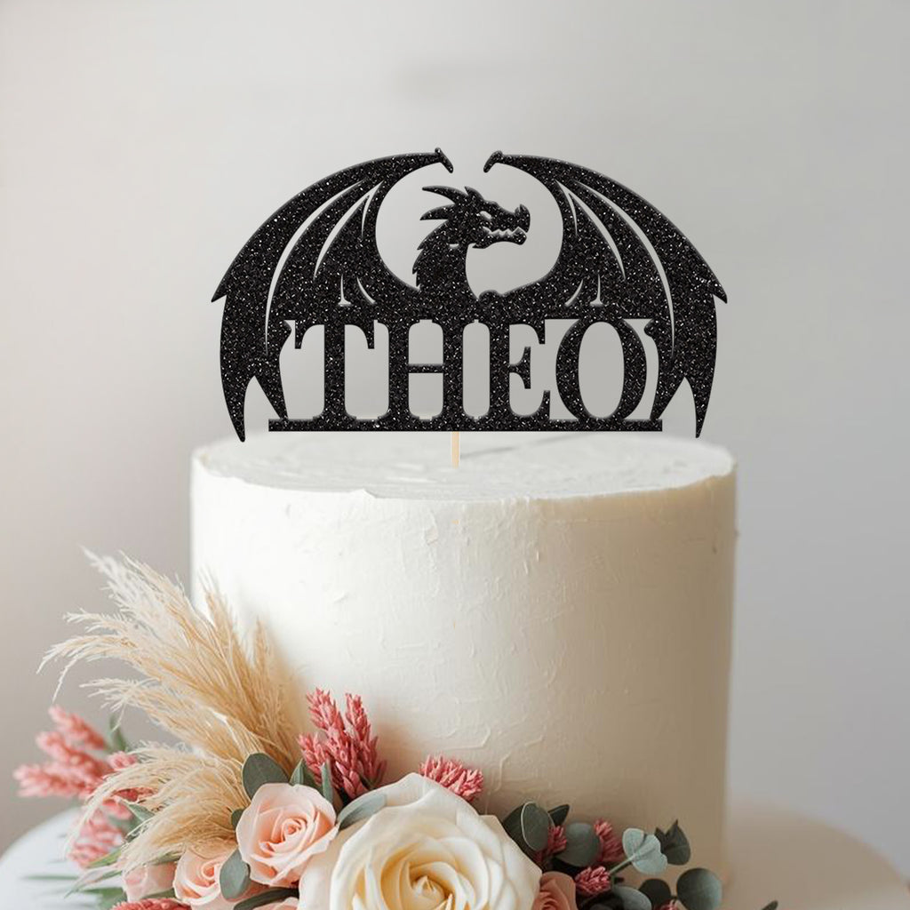 Personalised Spread-Wing Dragon Cake Topper – Name - view 2