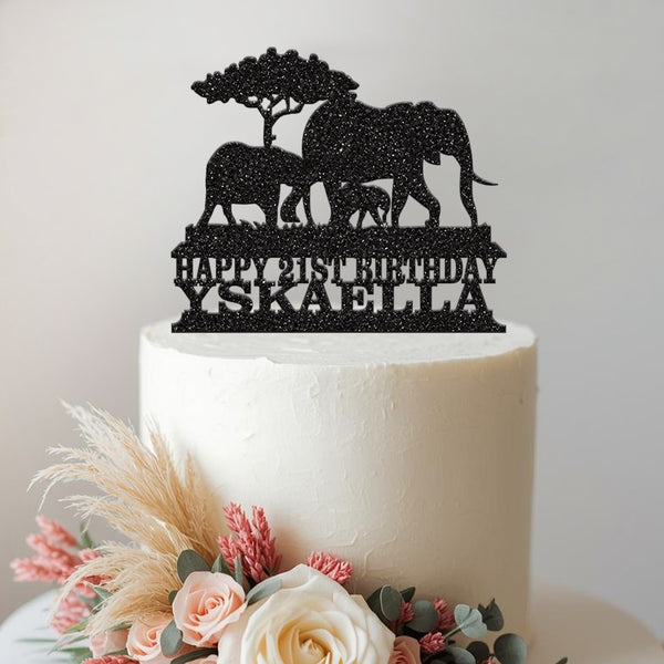 Personalised Elephant Family Safari Cake Topper – Name & Age - view 2