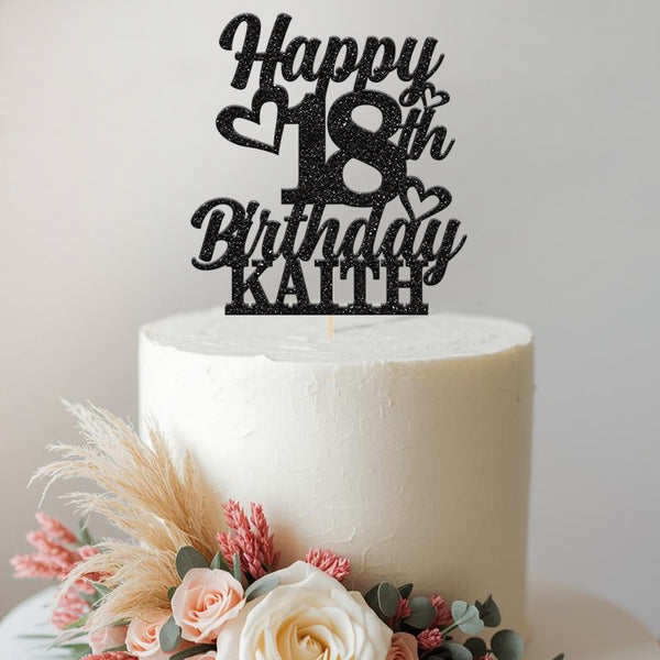 Personalised Stacked Birthday Hearts Cake Topper – Name & Age - view 2