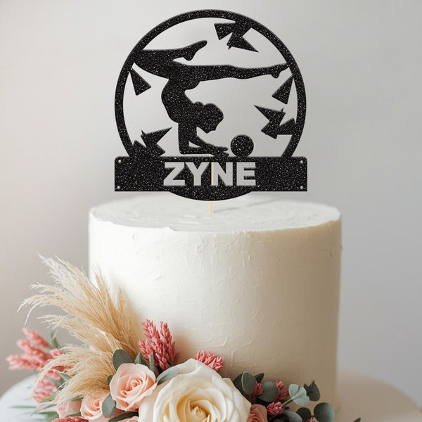 Personalised Gymnast Balance & Ball Cake Topper – Name - view 2