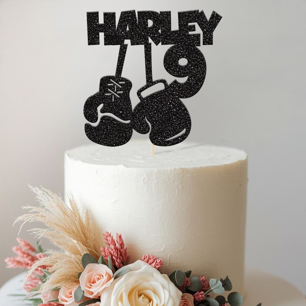 Personalised Hanging Boxing Gloves Cake Topper – Name & Age - view 2