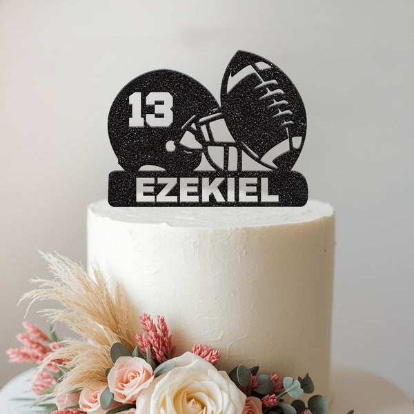 Personalised American Football Helmet & Ball Cake Topper – Name & Age - view 2