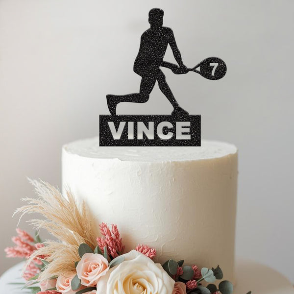 Personalised Tennis Backhand Player Cake Topper – Name & Age - view 2
