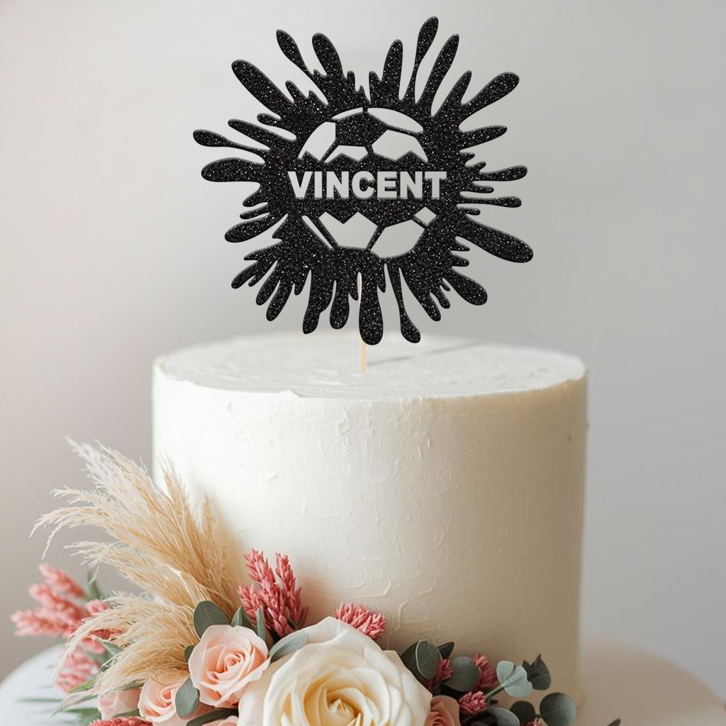 Personalised Football Paint Splash Cake Topper – Name - view 2