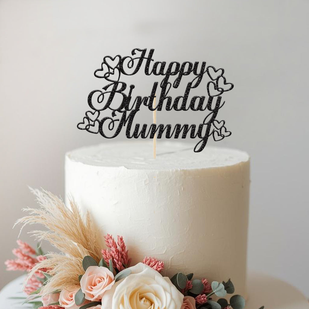 Happy Birthday Mummy Script Hearts Cake Topper - view 2