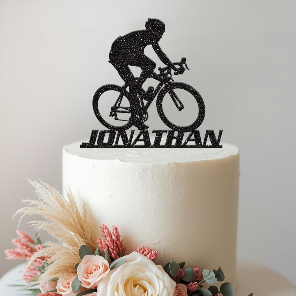 Personalised Road Cyclist Drop-Handlebar Cake Topper – Name - view 2