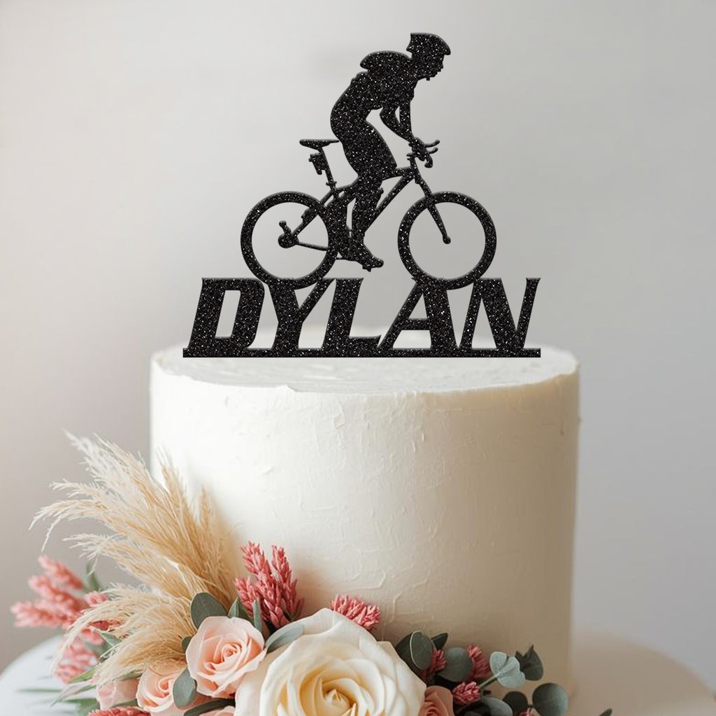 Personalised Mountain Biker with Backpack Cake Topper – Name - view 2