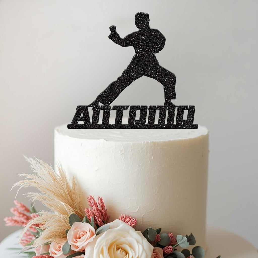 Personalised Karate Punching Stance Cake Topper – Name - view 2