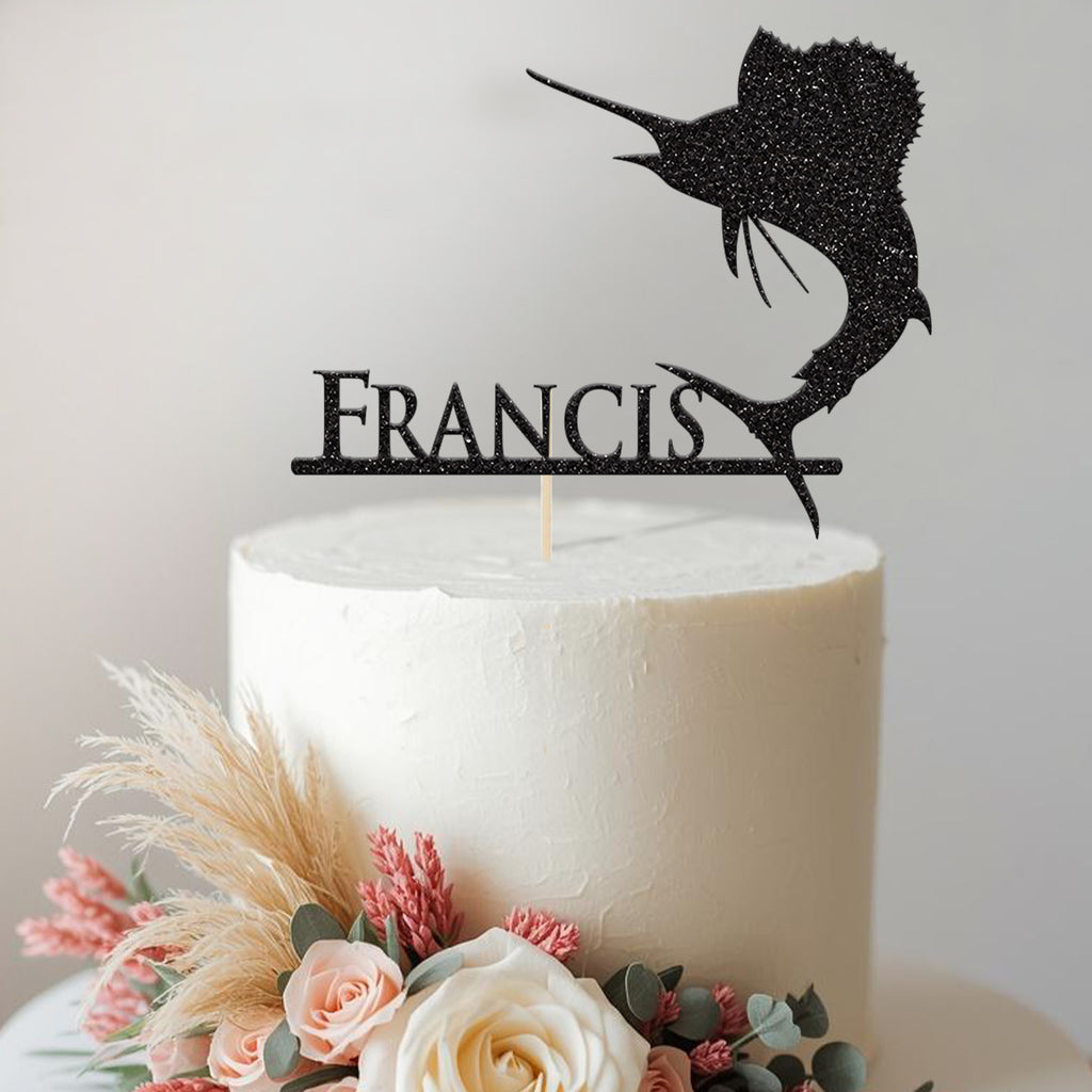 Personalised Leaping Fish Cake Topper – Name - view 2