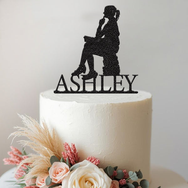 Personalised Reader on Book Stack Cake Topper – Name - view 2
