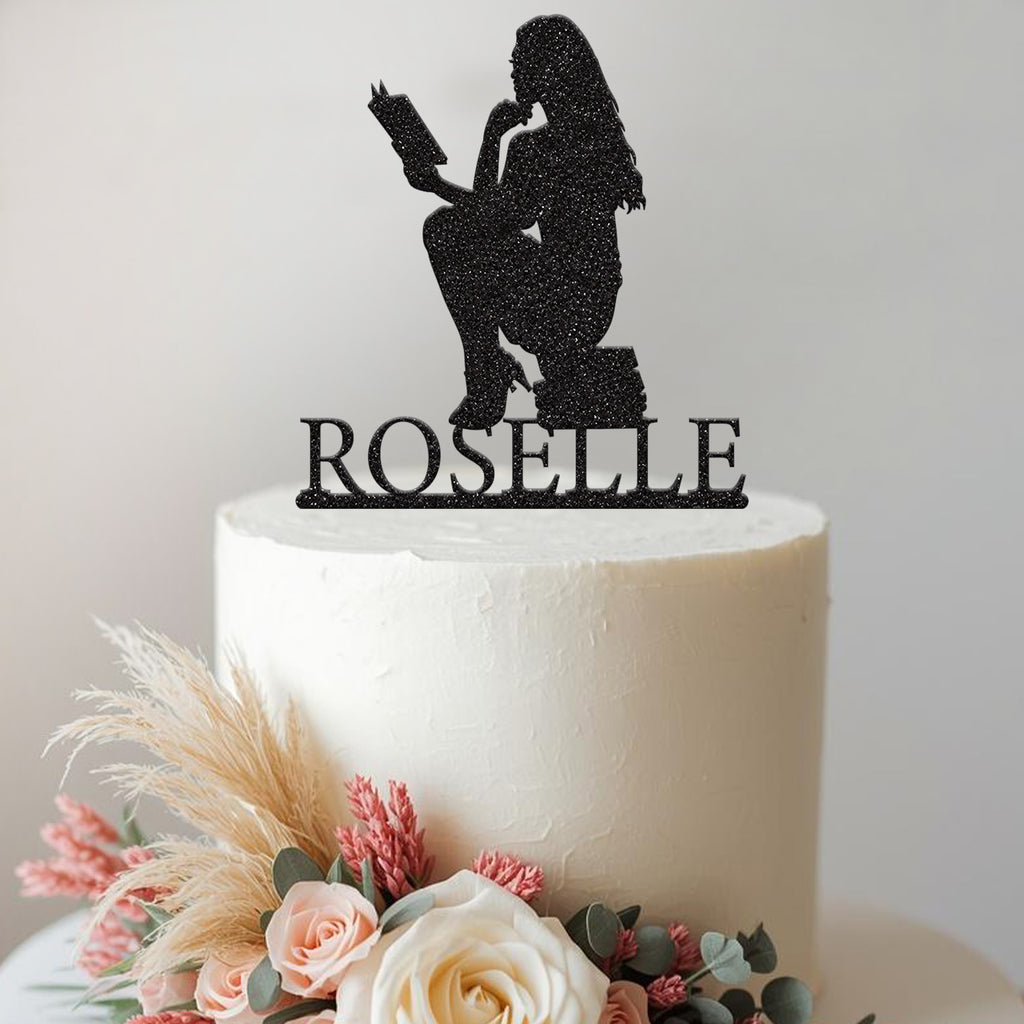 Personalised Book Lover Cake Topper – Name - view 2