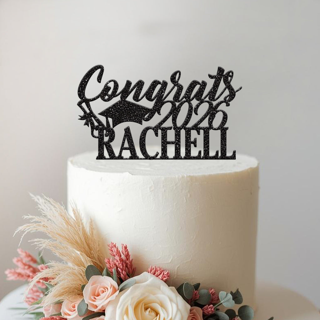 Personalised Congrats Graduation Cap Cake Topper – Name & Year - view 2