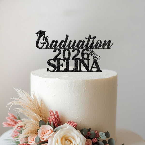 Personalised Script Graduation Cake Topper – Name & Year - view 2