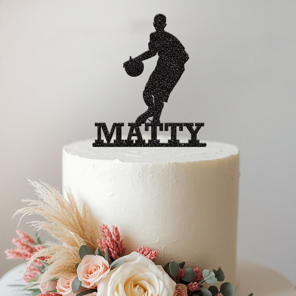 Personalised Basketball Dribbling Player Cake Topper – Name - view 2