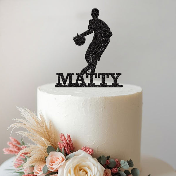 Personalised Basketball Dribbling Player Cake Topper – Name - view 2