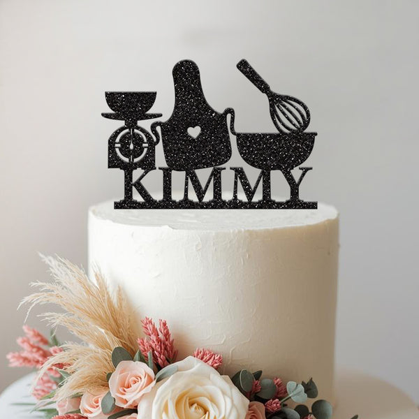 Personalised Baking Apron & Whisk Cake Topper – Name - view 2