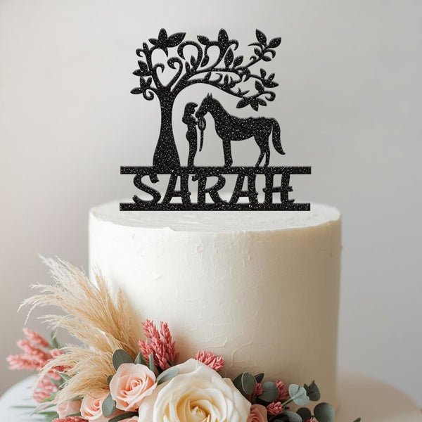 Personalised Horse and Heart Tree Cake Topper – Name - view 2