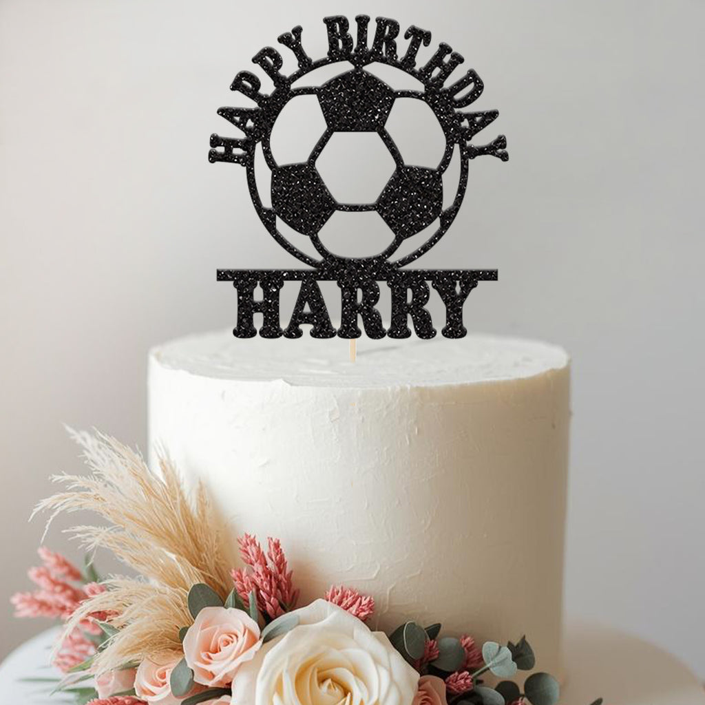 Personalised Football Happy Birthday Cake Topper – Name - view 2