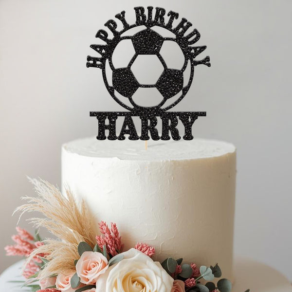 Personalised Football Happy Birthday Cake Topper – Name - view 2