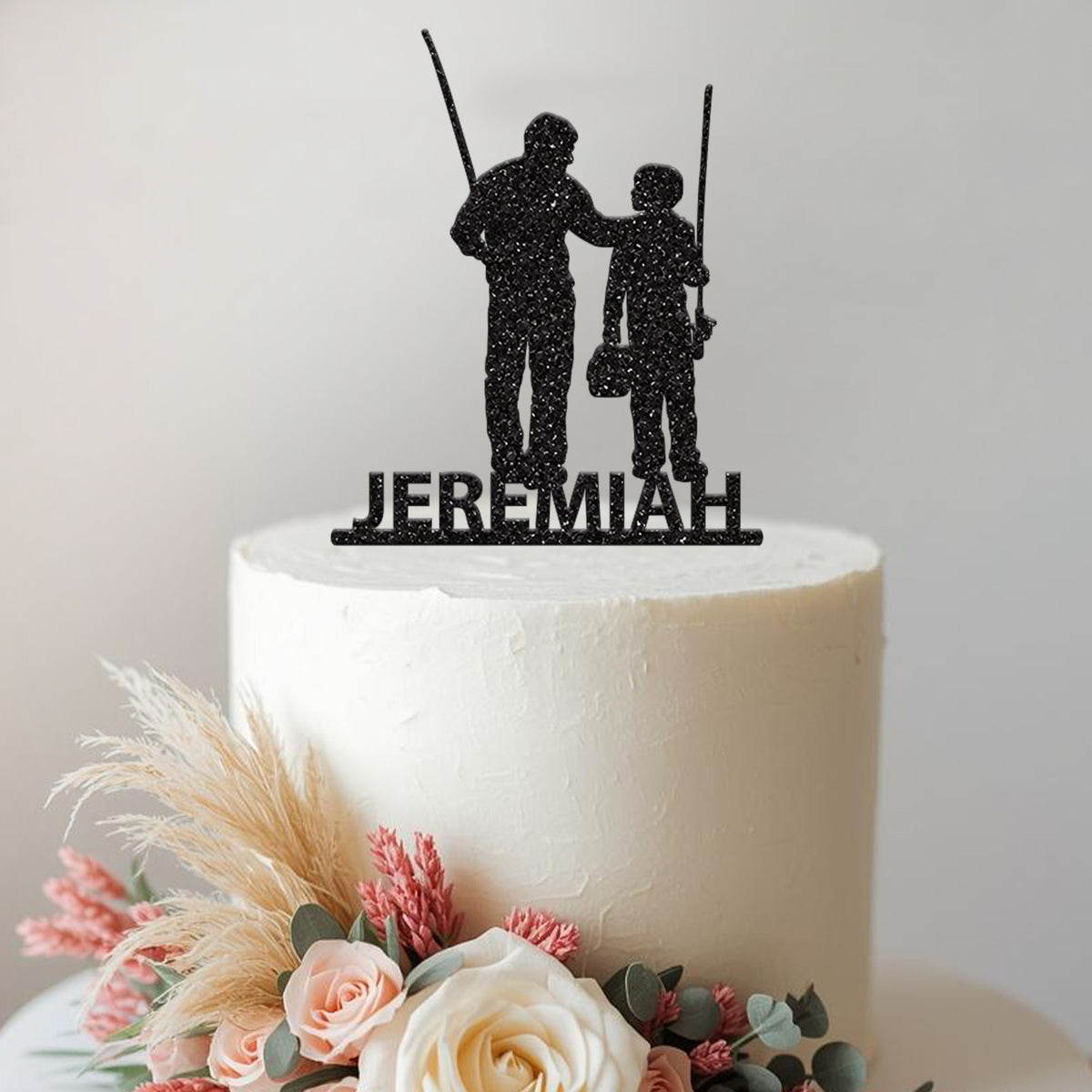 Personalised Father and Son Fishing Cake Topper – Name - view 2 Main image