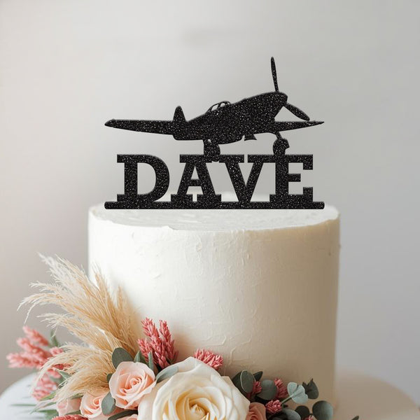 Personalised Propeller Plane Cake Topper – Name - view 2