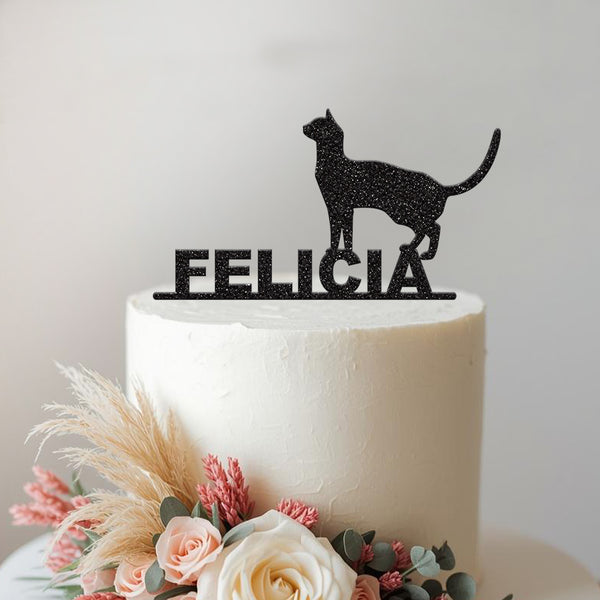 Personalised Cat Silhouette Cake Topper – Name - view 2