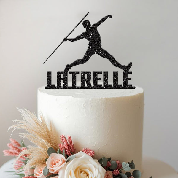 Personalised Javelin Thrower Cake Topper – Name - view 2