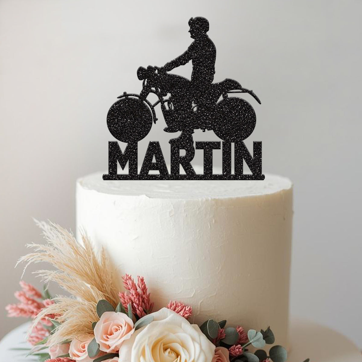 Personalised Classic Motorbike Rider Cake Topper – Name - view 2 Main image