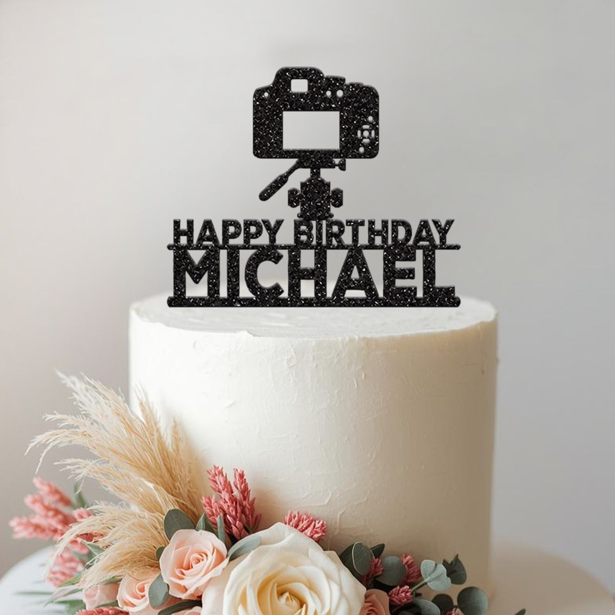Personalised Camera and Tripod Cake Topper – Name - view 2 Main image