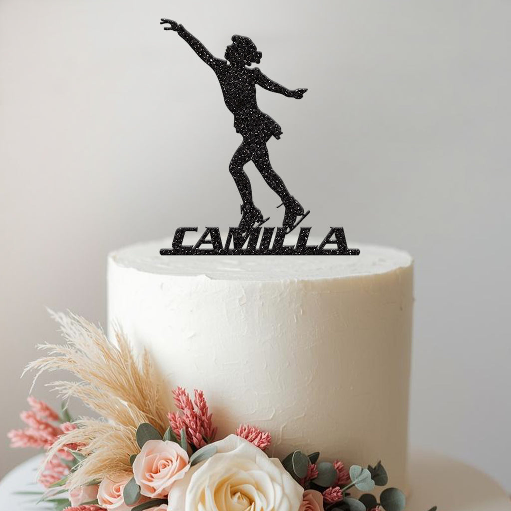 Personalised Female Ice Skater Cake Topper with Name - view 2
